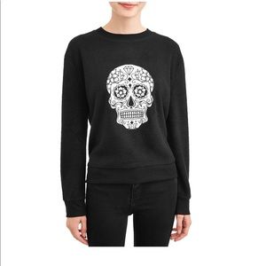 NWT No Boundaries Juniors Plush Teddy Sugar Skull Sweatshirt